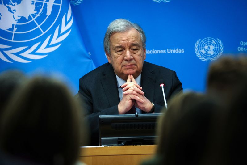 &copy; Reuters. أنطونيو جوتيريش الأمين العام للأمم المتحدة خلال مؤتمر صحفي في مقر المنظمة في نيويورك في الثامن من فبراير شباط 2024. تصوير: مايك سيجار - رويترز