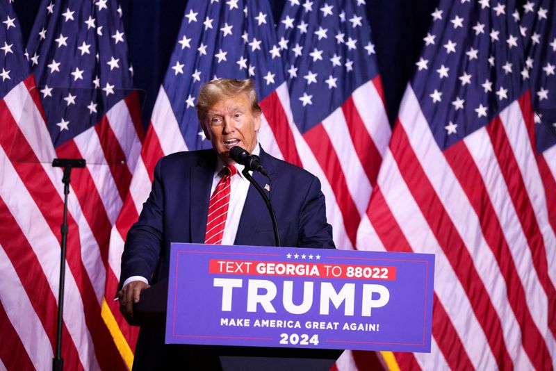 &copy; Reuters. FILE PHOTO: Republican presidential candidate and former U.S. President Donald Trump speaks during a campaign rally at the Forum River Center in Rome, Georgia, U.S. March 9, 2024. REUTERS/Alyssa Pointer/File Photo