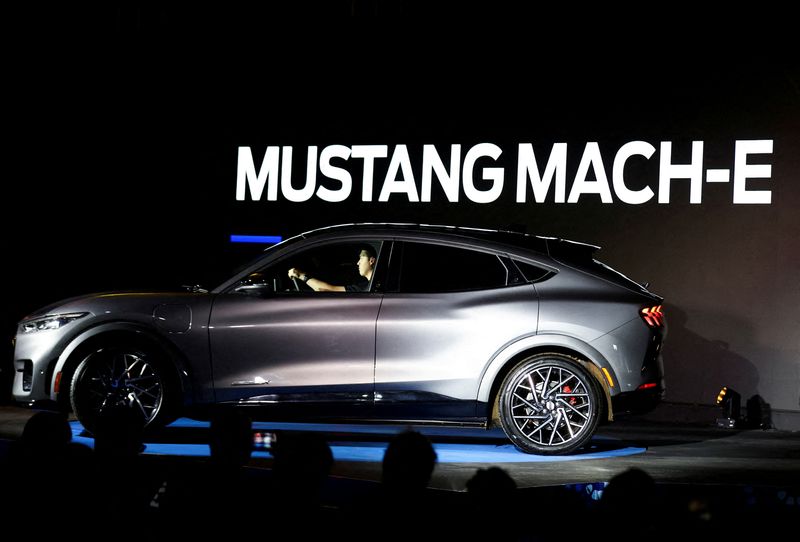 &copy; Reuters. FILE PHOTO: An electric Ford Mustang Mach-E is unveiled during the celebrations of Ford's 100 years of operations, in Pretoria, South Africa, November 8, 2023. REUTERS/Siphiwe Sibeko//File Photo