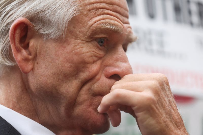 &copy; Reuters. FILE PHOTO: Peter Navarro, adviser to former U.S. President Donald Trump, faces reporters after he was convicted of contempt of Congress for refusing to cooperate with the House of Representatives committee investigating the January 6, 2021 attack on the 