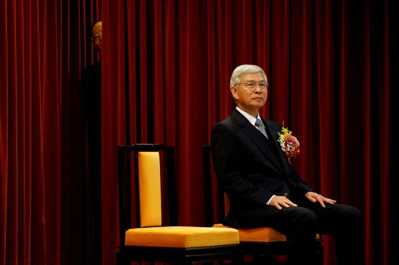 &copy; Reuters. FILE PHOTO: New Central Bank Governor Yang Chin-long attends the inauguration ceremony in Taipei, Taiwan February 26, 2018. REUTERS/Tyrone Siu/File Photo
