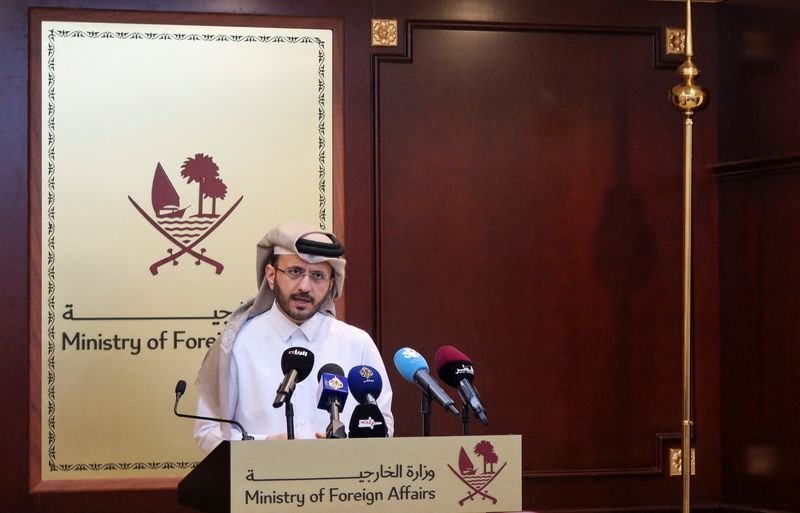 &copy; Reuters. المتحدث باسم وزارة الخارجية القطرية ماجد الأنصاري يتحدث خلال إفادة صحفية أسبوعية بمقر وزارة الخارجية في الدوحة يوم 20 فبراير شباط 2024. تصوير: 