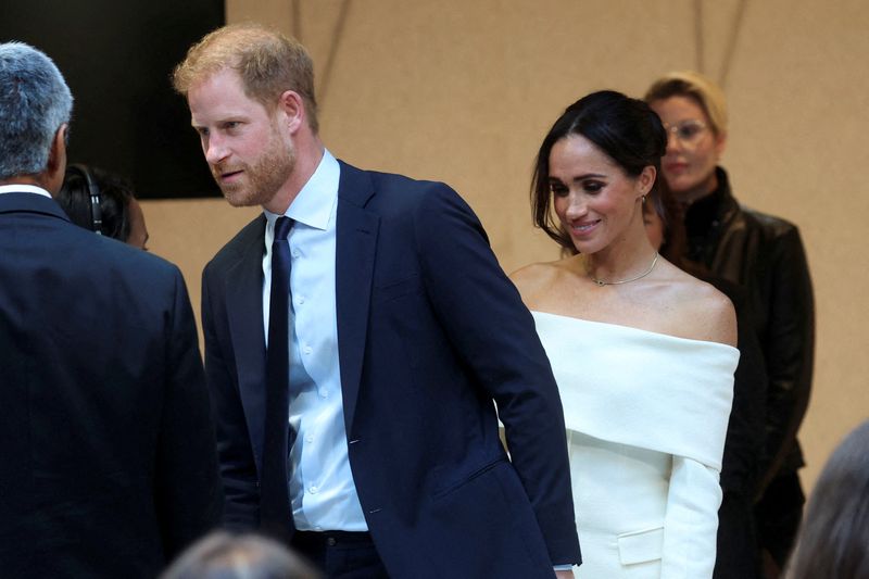&copy; Reuters. FILE PHOTO: Britain's Prince Harry, Duke of Sussex and his wife Meghan, Duchess of Sussex attend a panel held during Project Healthy Minds' second annual World Mental Health Day Festival and The Archewell Foundation Parents' Summit: Mental Wellness in the