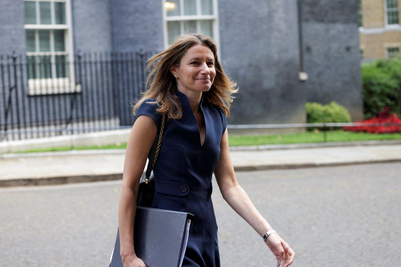 &copy; Reuters. FILE PHOTO: British Secretary of State for Culture, Media and Sport Lucy Frazer walks on Downing Street on the day of the last cabinet meeting before the summer recess, in London, Britain, July 18, 2023. REUTERS/Anna Gordon/File Photo