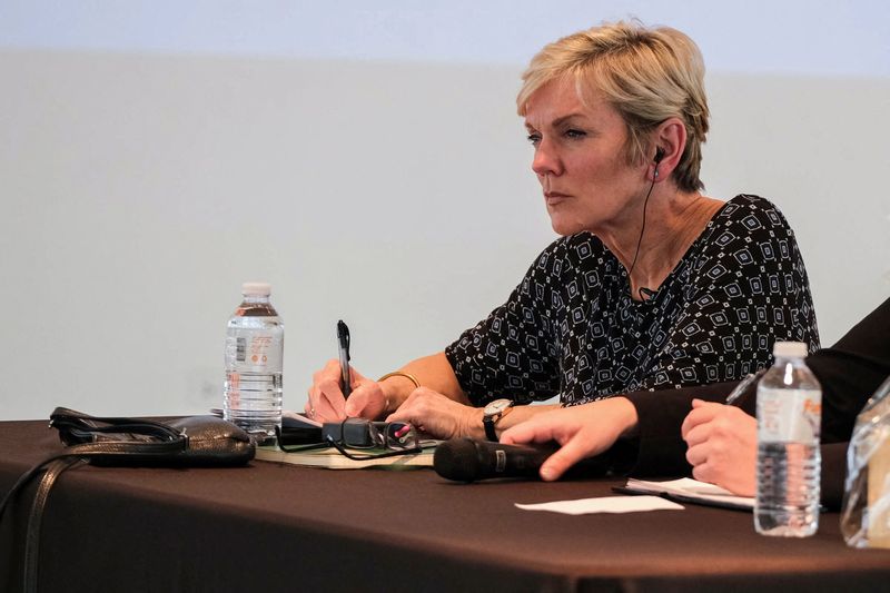 &copy; Reuters. U.S. Secretary of Energy Jennifer Granholm listens to questions from the audience during the PR100 event in Orocovis, Puerto Rico, March 28, 2023.  REUTERS/Gabriella N. Baez/File Photo