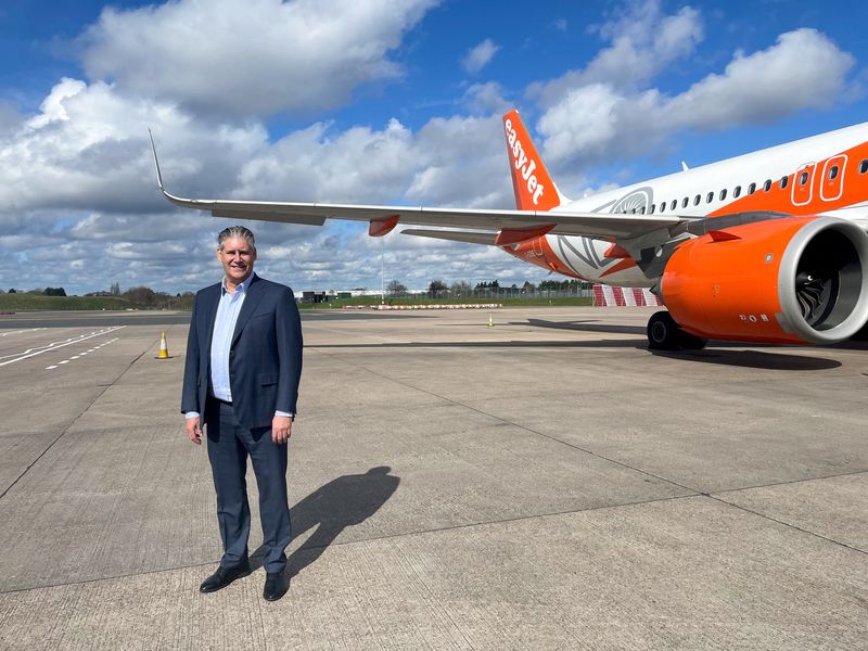 &copy; Reuters. EasyJet CEO Johan Lundgren poses for pictures on the tarmac of Birmingham Airport, on the outskirts of Birmingham, Britain March 18, 2024. REUTERS/Joanna Plucinska/File Photo
