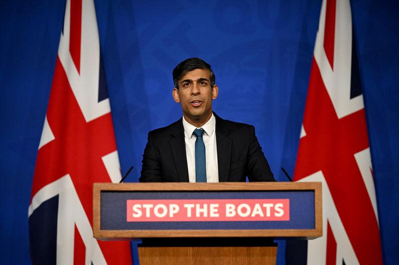 &copy; Reuters. Britain's Prime Minister Rishi Sunak holds a press conference, following the Supreme Court's Rwanda policy judgement, at Downing Street on November 15, 2023 in London, Britain. Leon Neal/Pool via REUTERS/File Photo