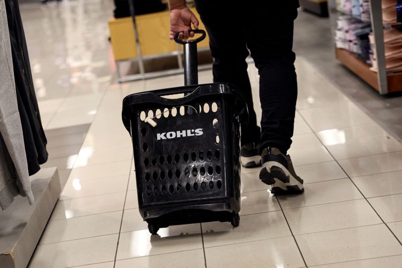 &copy; Reuters. FILE PHOTO: A shopper pulls a shopping basket at a Kohl’s department store in the Brooklyn borough of New York, U.S., January 25, 2022.  REUTERS/Brendan McDermid/File Photo