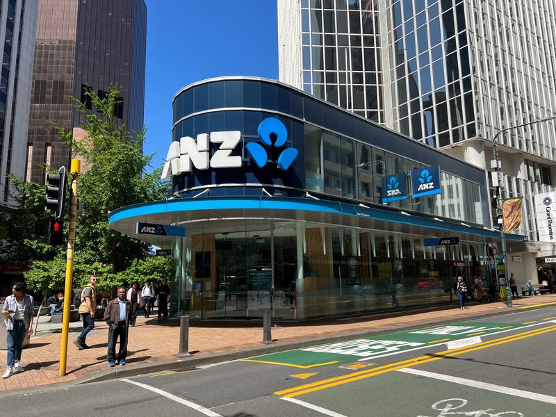 &copy; Reuters. FILE PHOTO: The logo of the ANZ Bank is seen at Lambton Quay, in Wellington, New Zealand November 10, 2022. REUTERS/Lucy Craymer/File Photo