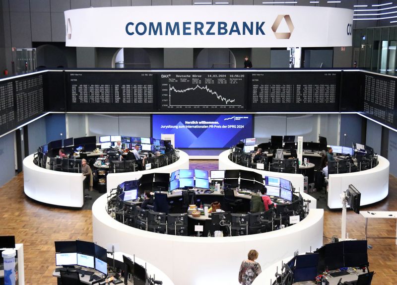 &copy; Reuters. The logo of German bank Commerzbank AG is displayed over the German share price index DAX graph at the stock exchange in Frankfurt, Germany, March 14, 2024. REUTERS/Staff/File Photo