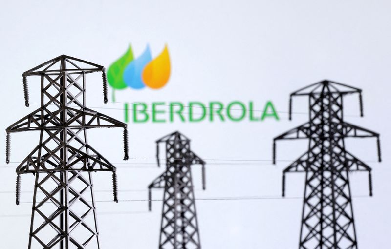 &copy; Reuters. Ilustração do logo da Iberdrola acompanhado de redes de transmissão de energia. REUTERS/Dado Ruvic/Illustration/File Photo