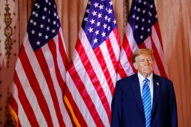 © Reuters. FILE PHOTO: Republican presidential candidate and former U.S. President Donald Trump attends a watch party event to mark the Super Tuesday primary elections at his Mar-a-Lago property, in Palm Beach, Florida, U.S. March 5, 2024. REUTERS/Marco Bello  