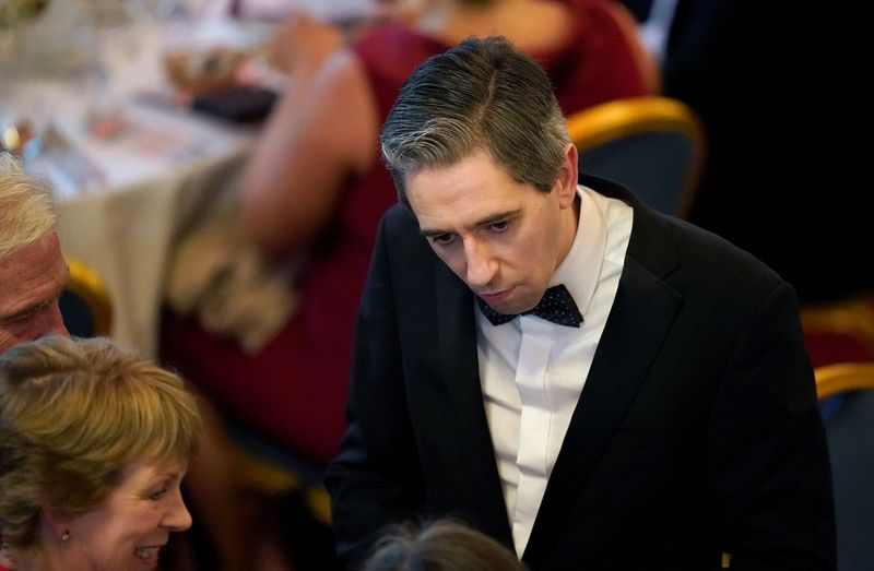 &copy; Reuters. Irish Minister for Further and Higher Education Simon Harris, attends a banquet at Belfast City Hall, as part of the events of a three-day international conference at Queen's University Belfast to mark the 25th anniversary of the Belfast/Good Friday Agree