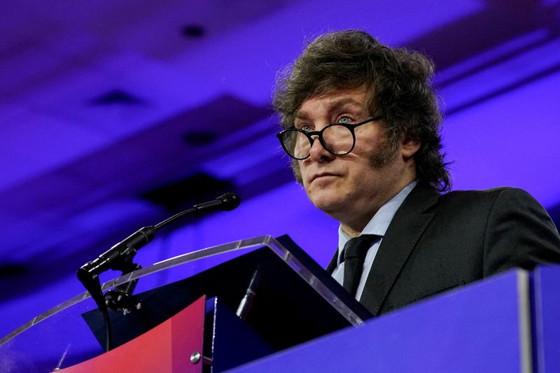 &copy; Reuters. FILE PHOTO: Argentina's president Javier Milei addresses the Conservative Political Action Conference (CPAC) annual meeting in National Harbor, Maryland, U.S., February 24, 2024. REUTERS/Elizabeth Frantz/File Photo