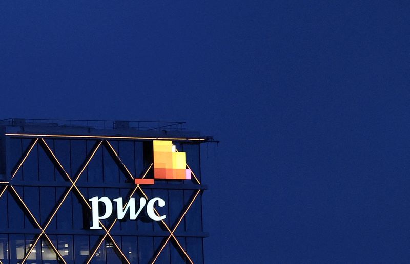&copy; Reuters. FILE PHOTO: The logo of accounting firm PricewaterhouseCoopers (PwC) is seen on the top of a Brussels' office of the company, in Diegem, Belgium September 21, 2023.  REUTERS/Yves Herman/File Photo