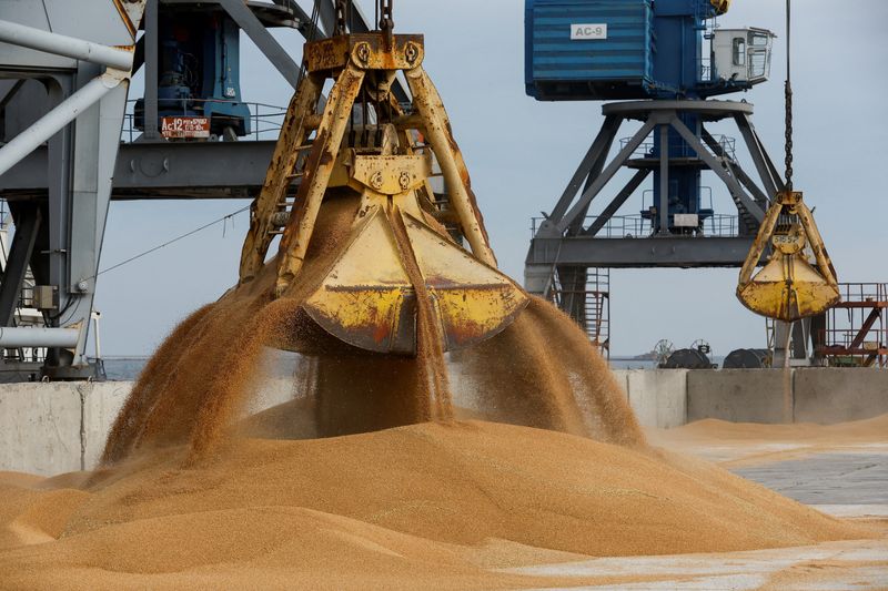 &copy; Reuters. 　欧州連合（ＥＵ）の欧州委員会は２２日、ロシアとその同盟国ベラルーシから輸入する穀物に関税を課すことを提案した。ウクライナ・マリウポリの湊で２０２３年１０月撮影（２０２４