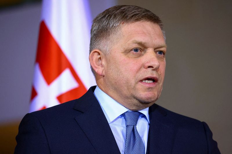 &copy; Reuters. FILE PHOTO: Slovakia's Prime Minister Robert Fico speaks during a press conference with German Chancellor Olaf Scholz in Berlin, Germany, January 24, 2024. REUTERS/Nadja Wohlleben/File Photo