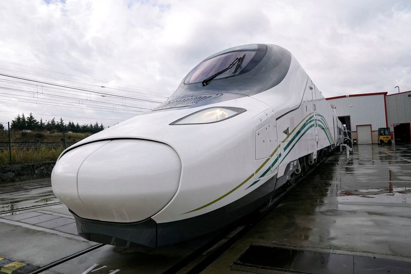 &copy; Reuters. FILE PHOTO: A high speed train destined for a route in Saudi Arabia between Medina and Mecca, stands at the factory of Spanish train manufacturer Talgo, in Rivabellosa, Spain, October 11, 2018. REUTERS/Vincent West/File Photo