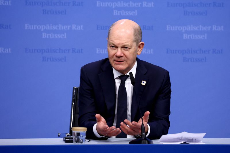 &copy; Reuters. FILE PHOTO: German Chancellor Olaf Scholz speaks during a press conference on the day of a European Union leaders summit in Brussels, Belgium March 22, 2024. REUTERS/Yves Herman/File Photo