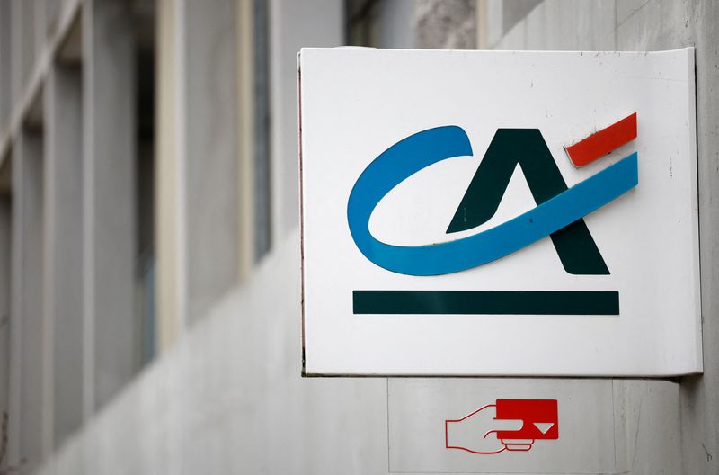 &copy; Reuters. FILE PHOTO: A Credit Agricole logo is seen outside a bank office in Nantes, France, February 13, 2024. REUTERS/Stephane Mahe/File Photo