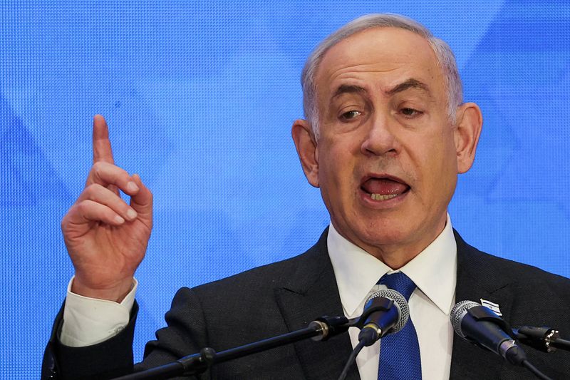 &copy; Reuters. رئيس الوزراء الإسرائيلي بنيامين نتنياهو يلقي كلمة أمام مؤتمر في القدس يوم 18 فبراير شباط 2024. تصوير: رونين زفولون - رويترز
