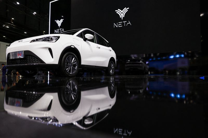 © Reuters. The Neta V-II EV car is displayed at the 45th Bangkok International Motor Show in Bangkok, Thailand, March 25, 2024. REUTERS/Chalinee Thirasupa