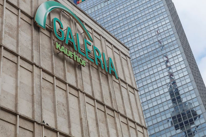 &copy; Reuters. FILE PHOTO: The logo of German retail company Galeria Karstadt Kaufhof hangs at their shopping Mall at Alexanderplatz in Berlin, Germany November 1, 2022.  REUTERS/Michele Tantussi/File Photo