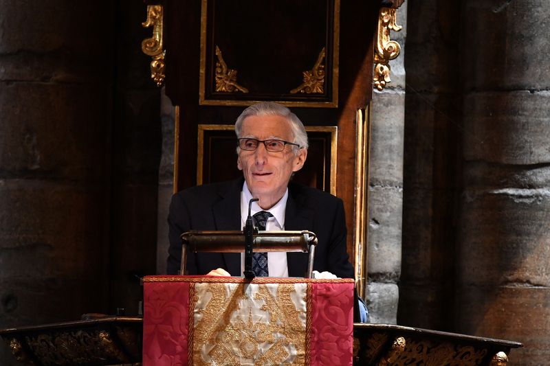 &copy; Reuters. FILE PHOTO: Astronomer Royal Martin Rees speaks at a memorial service for British scientist Stephen Hawking during which his ashes will be buried in the nave of the Abbey church, at Westminster Abbey, in London, Britain, June 15, 2018. Ben Stansall/Pool v