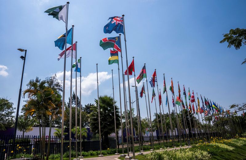 &copy; Reuters. Flags representing Commonwealth countries fly at the Kigali Convention Centre, the venue hosting the Commonwealth Heads of Government Meeting (CHOGM) in Kigali, Rwanda June 22, 2022. REUTERS/Jean Bizimana/ File Photo