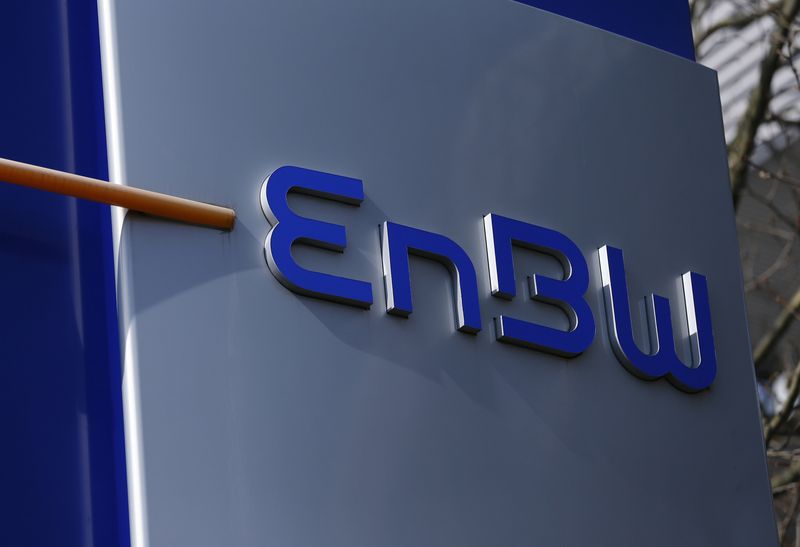 &copy; Reuters. FILE PHOTO: A logo of German power supplier EnBW Energie Baden-Wuertemberg AG is pictured at the companies headquarters in Karlsruhe, March 17, 2015. REUTERS/Ralph Orlowski/File Photo