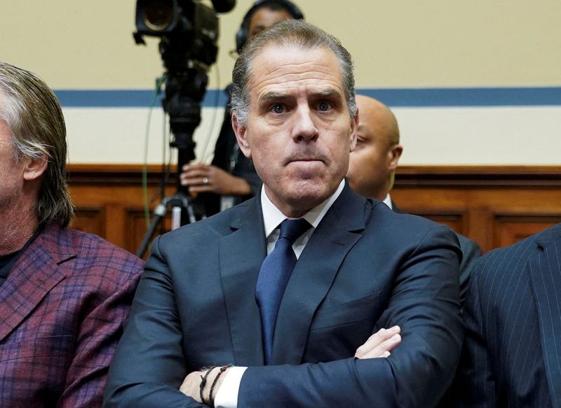 &copy; Reuters. FILE PHOTO: Hunter Biden, son of U.S. President Joe Biden, is seen as he makes a surprise appearance at a House Oversight Committee markup and meeting to vote on whether to hold Biden in contempt of Congress for failing to respond to a request to testify 