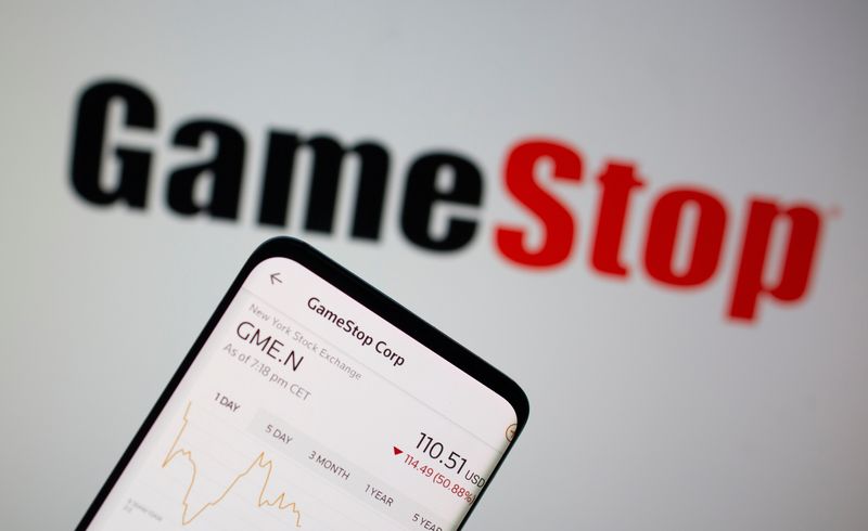 &copy; Reuters. GameStop stock graph is seen in front of the company's logo in this illustration taken February 2, 2021. REUTERS/Dado Ruvic/Illustration