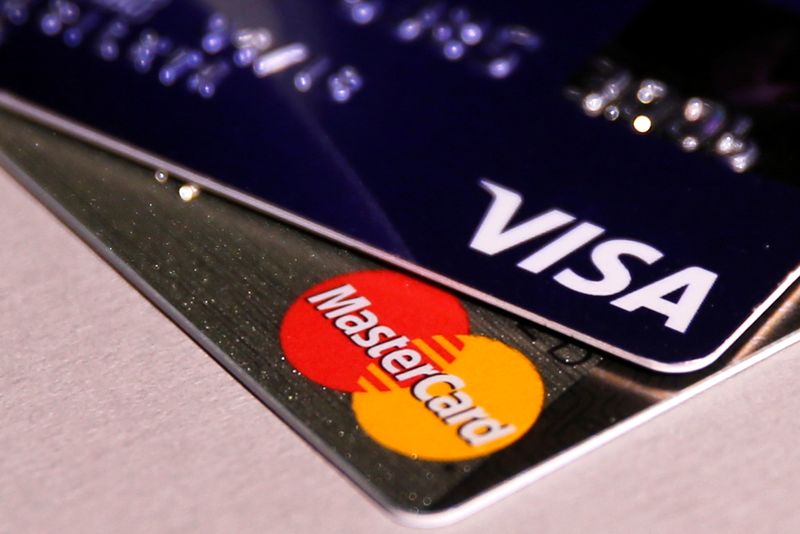 &copy; Reuters. FILE PHOTO: MasterCard and VISA credit cards are seen in this picture illustration taken June 9, 2016. This logo has been updated and is no longer in use.  REUTERS/Maxim Zmeyev/Illustration/File Photo