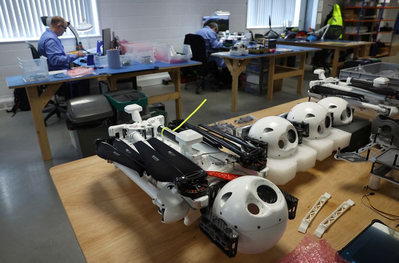 &copy; Reuters. Staff work as gimbal units for an Evolve Dynamics Sky Mantis surveillance drone are seen at their laboratories near Guildford, Britain, March 1, 2024. REUTERS/Toby Melville/File Photo