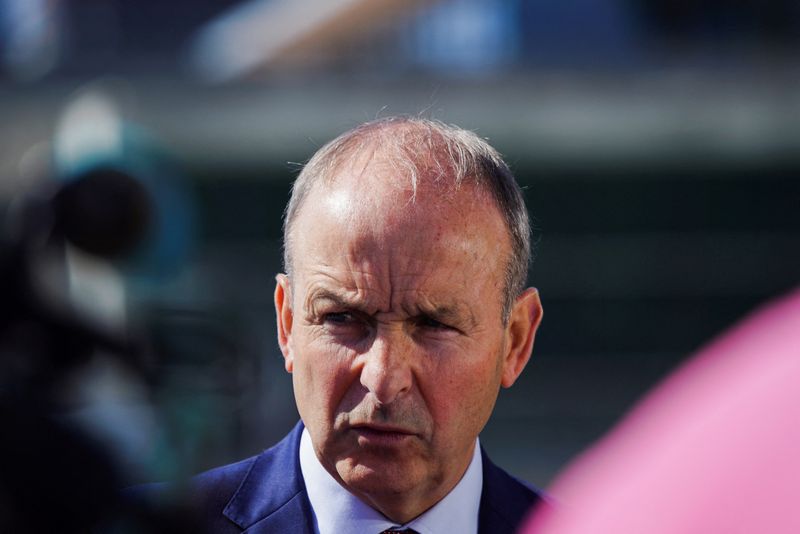 &copy; Reuters. FILE PHOTO: Irish Tanaiste, Minister for Foreign Affairs and Defence Micheal Martin speaks to members of the media during the 78th United Nations General Assembly at the United Nations Headquarters in New York City, U.S., September 19, 2023. REUTERS/Bing 