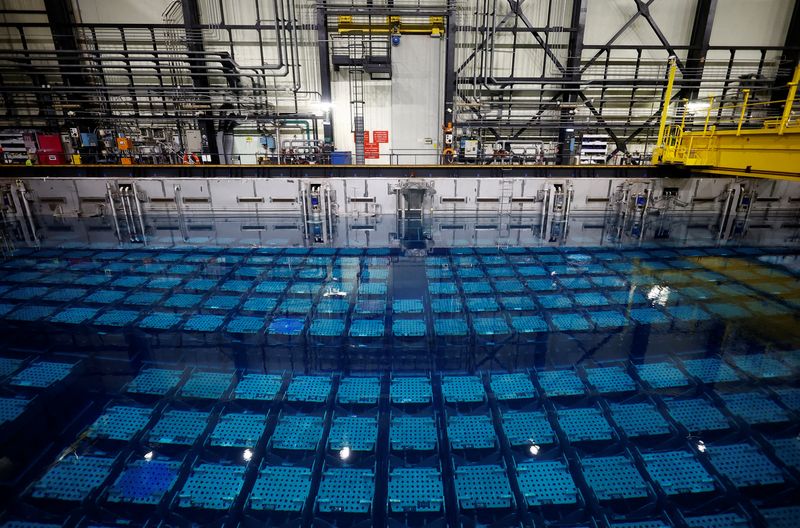 &copy; Reuters. Du combustible nucléaire usagé est vu dans une piscine d'entreposage à l'usine de retraitement des déchets nucléaires Orano à La Hague, près de Cherbourg, en France. /Photo d'archive/REUTERS/Stephane Mahe
