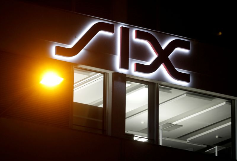 &copy; Reuters. FILE PHOTO: A logo logo is seen at the seat of Swiss stock exchange operator SIX Group in Zurich, Switzerland June 17, 2019. Picture taken June 17, 2019. REUTERS/Arnd Wiegmann/File Photo