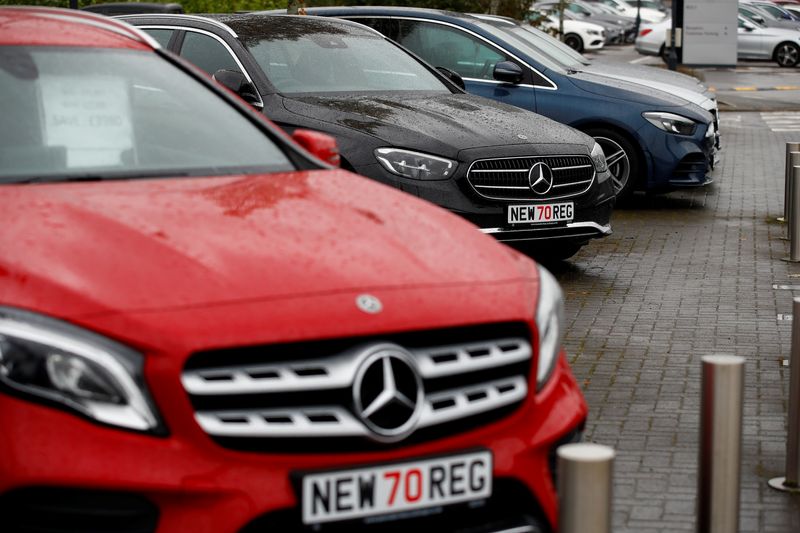 &copy; Reuters. FILE PHOTO: New cars are pictured at a car dealership, as Britain's car industry body releases monthly new car sales figures, in Cheshire, Britain October 5, 2020 REUTERS/Jason Cairnduff/File Photo