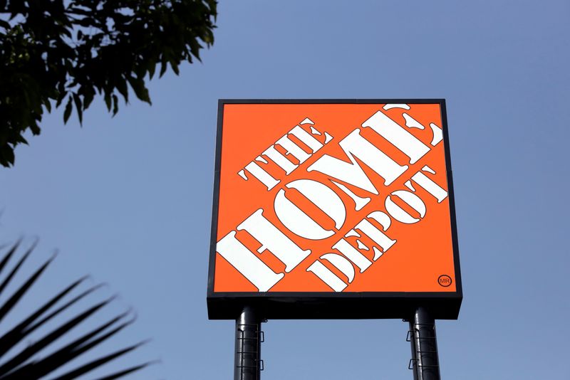 &copy; Reuters. FILE PHOTO: The logo of U.S. home improvement chain Home Depot is seen after the Mexican trade union Revolutionary Confederation of Laborers and Farmworkers (CROC) accused Home Depot of blocking union activity, in Mexico City, Mexico January 15, 2020.  RE