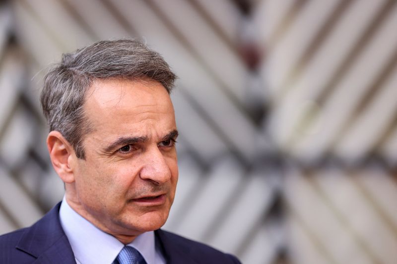 &copy; Reuters. FILE PHOTO: Greek Prime Minister Kyriakos Mitsotakis speaks to the press as he attends a European Union leaders summit in Brussels, Belgium March 21, 2024. REUTERS/Johanna Geron/ File photo