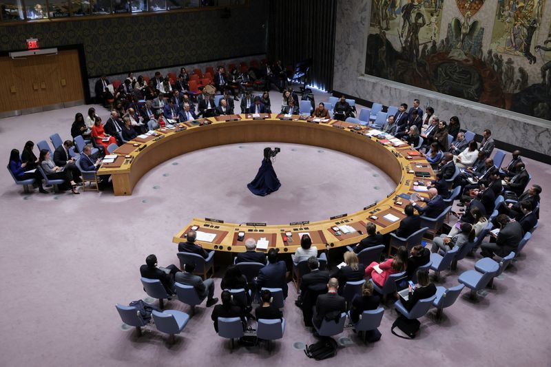 &copy; Reuters. اجتماع لأعضاء مجلس الأمن التابع للأمم المتحدة بمقر المنظمة الدولية في نيويورك يوم 25 مارس آذار 2024. تصوير: أندرو كيلي - رويترز
