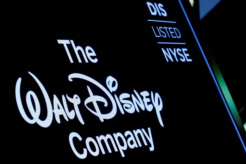 © Reuters. FILE PHOTO: A screen shows the logo and a ticker symbol for The Walt Disney Company on the floor of the New York Stock Exchange (NYSE) in New York, U.S., December 14, 2017. REUTERS/Brendan McDermid/File Photo
