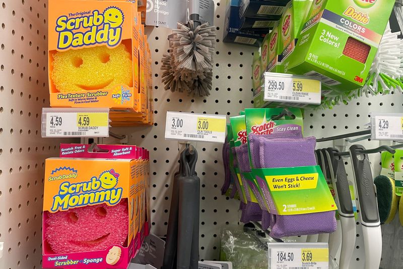 © Reuters. Scrub Daddy sponges are displayed for sale at a Target store in New York City, U.S., March 28, 2024. REUTERS/Abigail Summerville