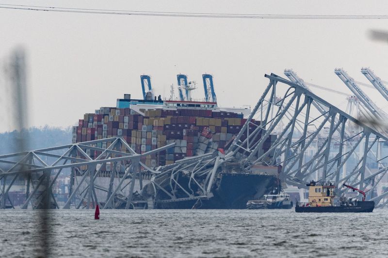 &copy; Reuters. A view of the Dali cargo vessel, following the collapse of the Francis Scott Key Bridge, in Baltimore, as seen from Riviera Beach, Maryland, U.S., March 28, 2024. REUTERS/Tom Brenner 