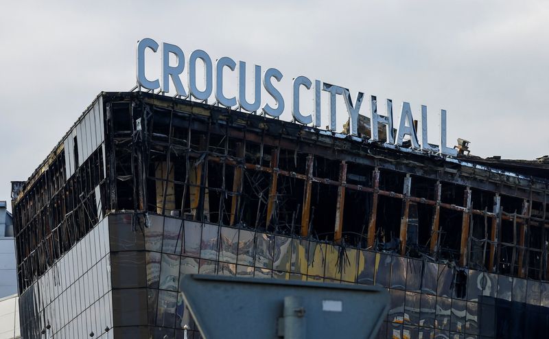&copy; Reuters. Une vue après l'incendie du Crocus City Hall à la suite d'un attentat meurtrier dans la salle de concert à l'extérieur de Moscou, Russie. /Photo prise le 29 mars 2024/REUTERS/Evgenia Novozhenina