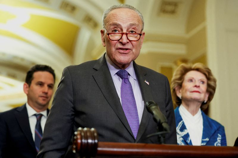 © Reuters. FILE PHOTO: U.S. Senate Majority Leader Chuck Schumer (D-NY) speaks during a press conference following the weekly Senate democratic caucus luncheons on Capitol Hill in Washington, U.S., March 20, 2024. REUTERS/Amanda Andrade-Rhoades/File Photo