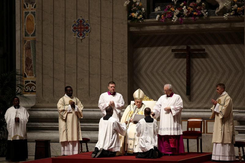 Pope soldiers through Easter Vigil after missing procession By Reuters