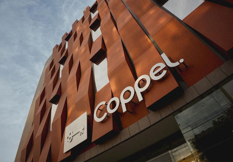 © Reuters. The logo of Grupo Coppel is pictured at a store in Mexico, in this undated handout distributed to Reuters on April 1, 2024. Grupo Coppel/Handout via REUTERS