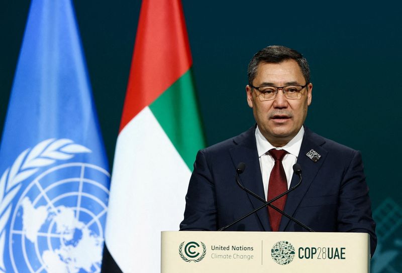 &copy; Reuters. Kyrgyz President Sadyr Japarov delivers a national statement at the World Climate Action Summit during the United Nations Climate Change Conference (COP28) in Dubai, United Arab Emirates, December 1, 2023. REUTERS/Amr Alfiky/ File photo