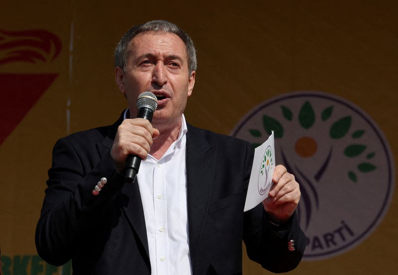 &copy; Reuters. Tuncer Bakirhan, co-chair of pro-Kurdish Peoples' Equality and Democracy Party (DEM Party), speaks during a rally to celebrate Nowruz, which marks the arrival of spring, in Istanbul, Turkey, March 17, 2024. REUTERS/Umit Bektas/ File photo